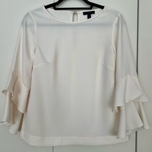 J. Crew White Ruffle Sleeve Blouse